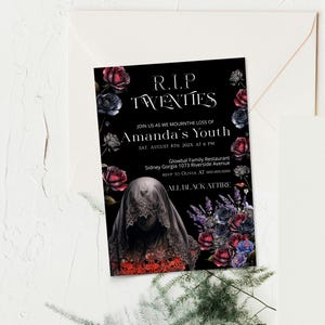 RIP twenties 30th birthday invitation template, floral death to my 20s invite, funeral 20s birthday invite, editable birthday invite, P298
