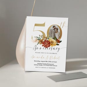 Floral 50th anniversary celebration invitation template, printable wedding anniversary invite, editable golden wedding party invite, P165