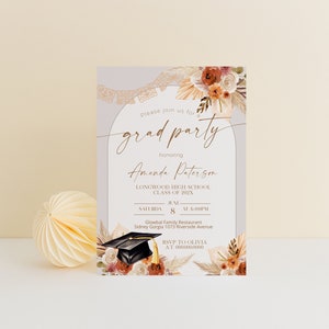 Boho Graduation Party Invitation Template, Editable College Graduation ...