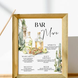 Fiesta party bar menu sign template, editable drinks menu sign, cactus menu sign, mexican theme party drink menu, fiesta party decor, P121