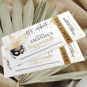 Masquerade birthday party ticket invitation, editable birthday party invitation template, sweet 16 masquerade ticket, any age invite, P56