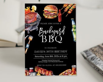 BBQ birthday party Invitation, editable backyard grill invitation, grill and chill party invite, printable barbeque party, any age, P88