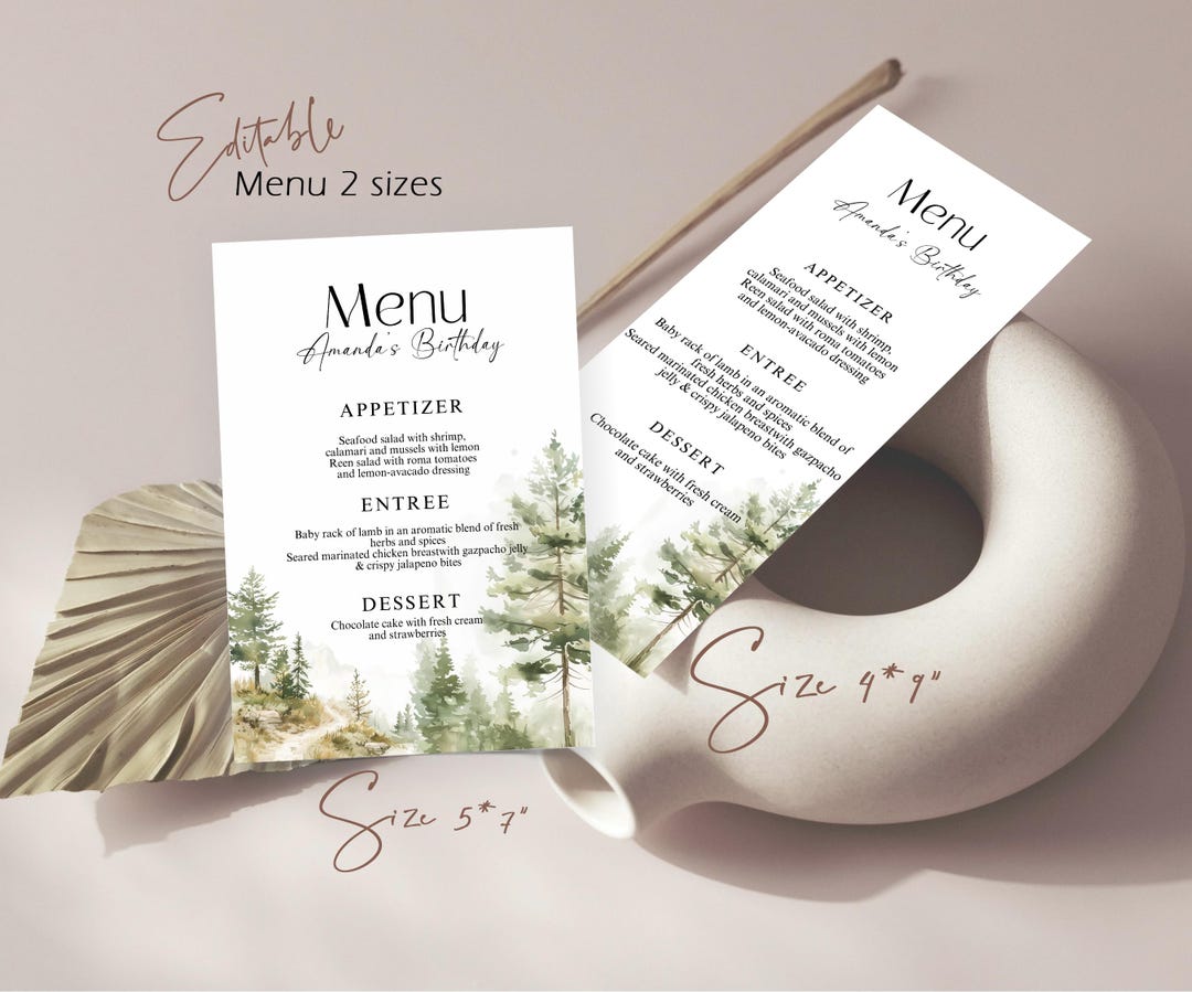 Editable Forest Menu Template, Trees Dinner Menu Card, Woodland ...