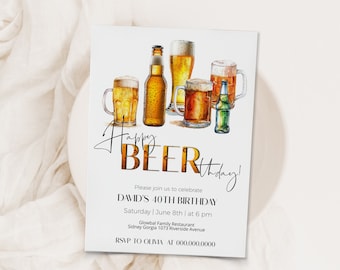 Happy BEERthday party invitation template, beer party invite, editable 40th birthday invite, beer-day invite, adult birthday, any age, P133