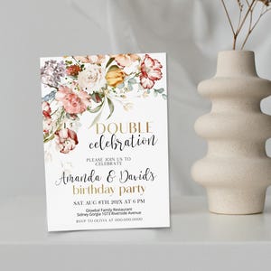 Double celebration birthday invitation template, joint birthday invite, adult twins birthday, double birthday party, editable any age, P235