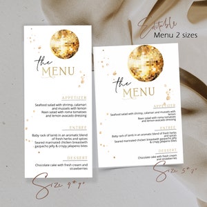 Disco menu template, disco ball menu card, birthday celebration menu card, editable menu card, retro dinner menu, menu card template, P47