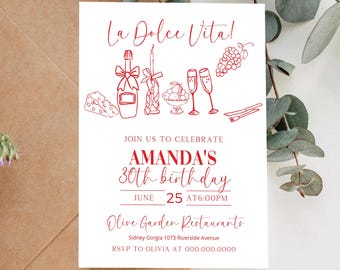 La Dolce Vita Birthday Invitation, Italian Dinner Party (Editable Template) P219
