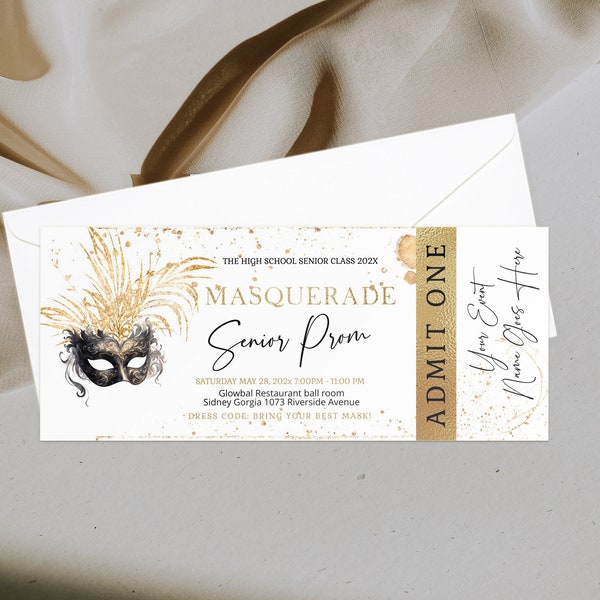 Masquerade senior prom tickets, prom tickets template, editable masquerade ball ticket, high school dance tickets, prom send off ticket, P56