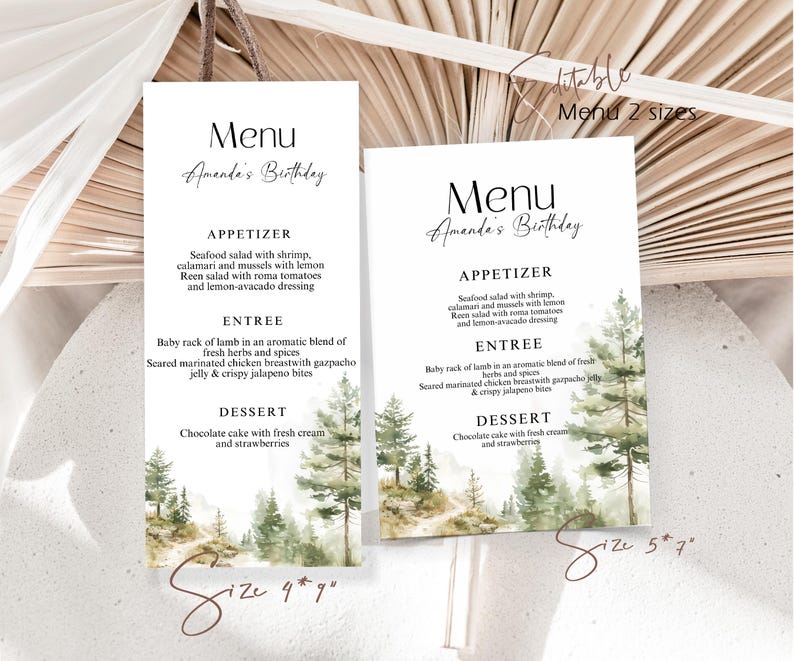Editable Forest Menu Template, Trees Dinner Menu Card, Woodland ...