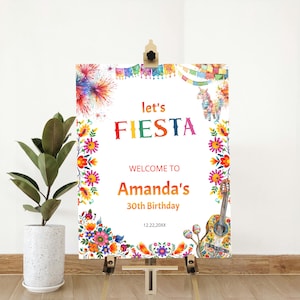Fiesta birthday welcome sign template, editable mexican fiesta party poster, colorful floral, printable party decor, bridal shower, P210