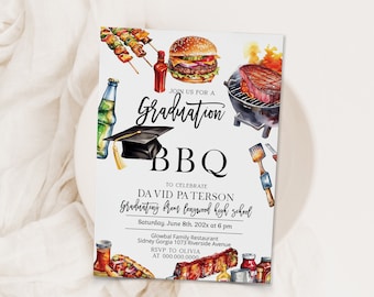 BBQ graduation invitation, backyard graduation party invitation template, editable college grad invite, highschool graduation invite P88