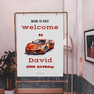 Race car birthday welcome sign template, sports car party poster, car birthday party sign, editable welcome sign, racing party decor, P256