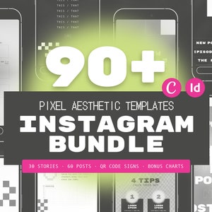 Instagram Pixel Aesthetic Template Bundle, Canva & Indesign (digital ...