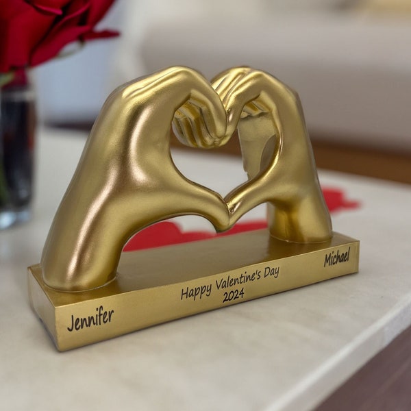 Gold Heart Hand Figurines, Valentines Day Gift for Her, Gift for Wife Girlfriend, Valentines Day Home Decor Love Statues, Couple Gift