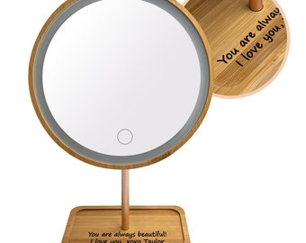 Personalized Lighted Desktop Makeup Vanity Mirror, Rechargeable Mirror, UNIQUE GIFT for Christmas, Birthdays, Valentines Day, Gift for Her