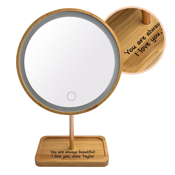 Personalized Lighted Desktop Makeup Vanity Mirror, Rechargeable Mirror, UNIQUE GIFT for Christmas, Birthdays, Valentines Day, Gift for Her