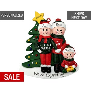 Pregnant Family of 3 Christmas Ornament, Expecting Family Of Three Ornament, Pregnant Family Personalized 2023 Ornament