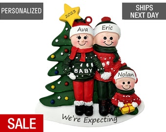 Pregnant Family of 3 Christmas Ornament, Expecting Family Of Three Ornament, Pregnant Family Personalized  Ornament