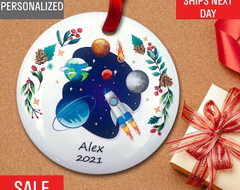 Space Christmas Personalized Ornament Spaceship Theme Tree Decor