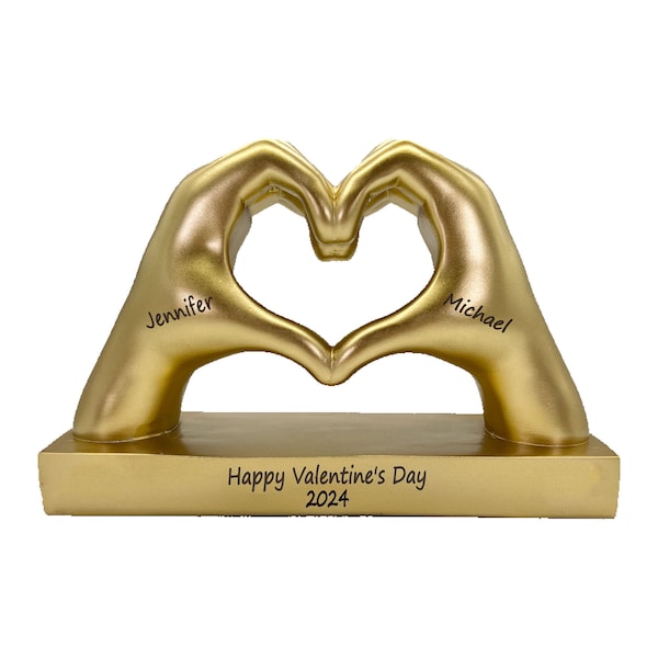 Valentines Day Gift for Him, Gold Heart Hand Figurines, Gift for Husband, Boyfriend, Valentines Day Couple Gift, Home Decor Love Sculpture