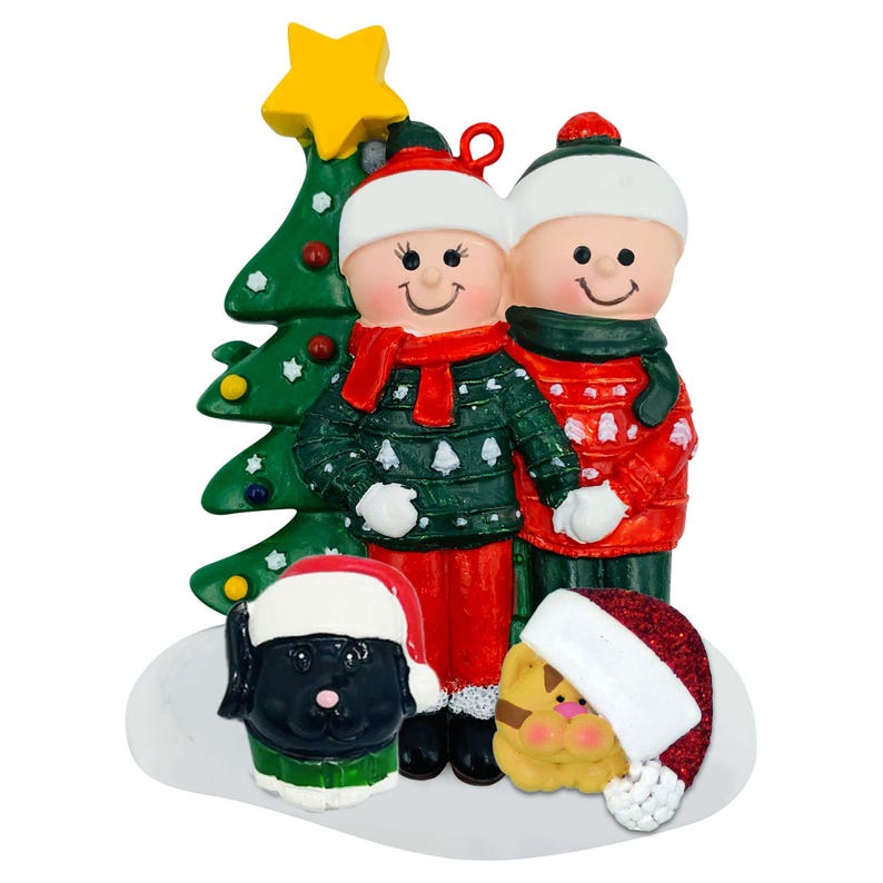 Couple Christmas Ornament, Couples with Pet Cat and Dog Personalized Ornaments image 2