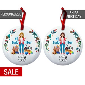 Babysitter Girl Christmas Tree Ornament Personalized, Best Nanny Gift, #1 Babysitter Ornament