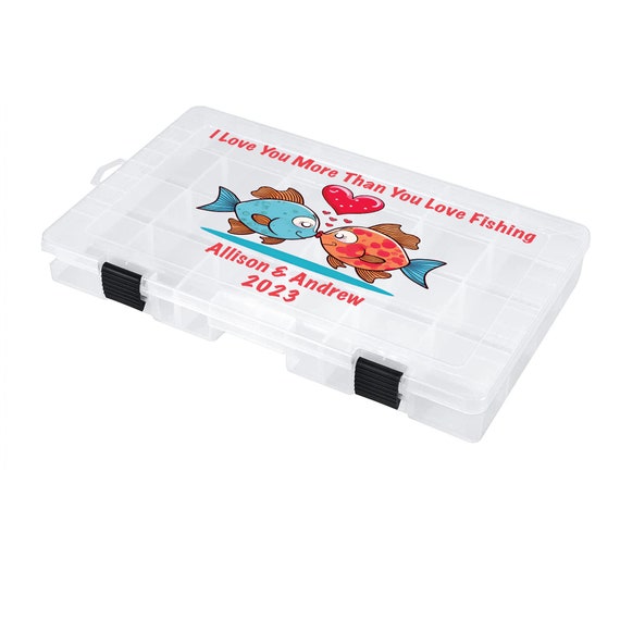 Personalized Tackle Box Valentines Day Gift Custom His and Her Names With  Romantic Kissing Fish & Love Message Transparent Storage Box 