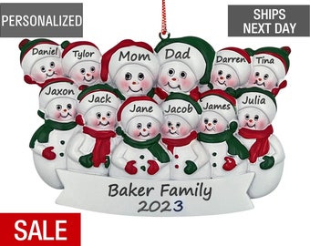 Family Christmas Ornament, Snowman Family of 4 5 6 7 8 9 10 11 12 Ornament, Custom Big Family Christmas Gift Personalized