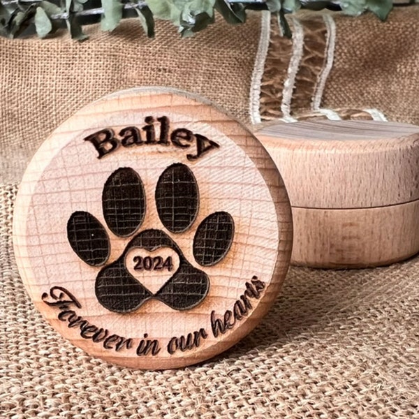 Pet Memorial Box Personalized Paw Print Keepsake for Fur/Ashes/Hair