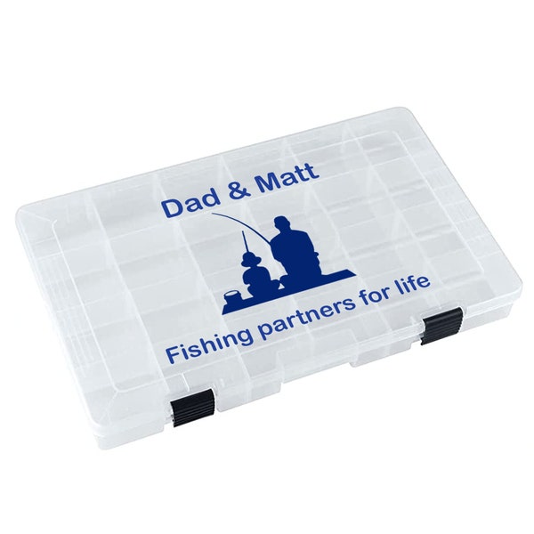 Personalized Fishing Tackle Box for Him, Father's Day Gifts, Fisherman Gifts, Transparent Storage Organizer Box, Grandpa, Father, Son