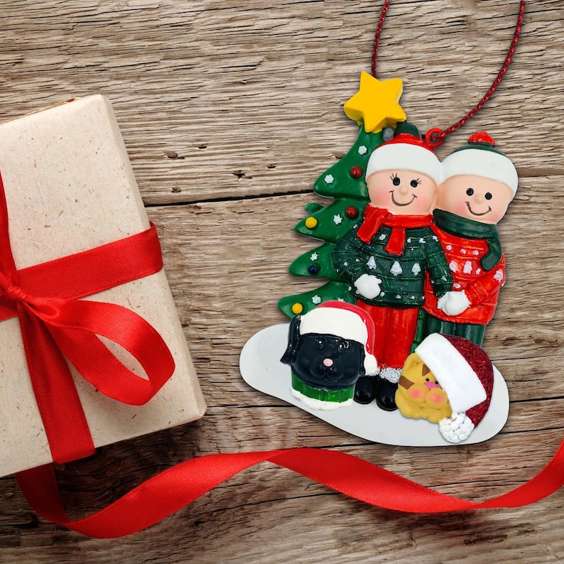 Couple Christmas Ornament, Couples with Pet Cat and Dog Personalized Ornaments image 6