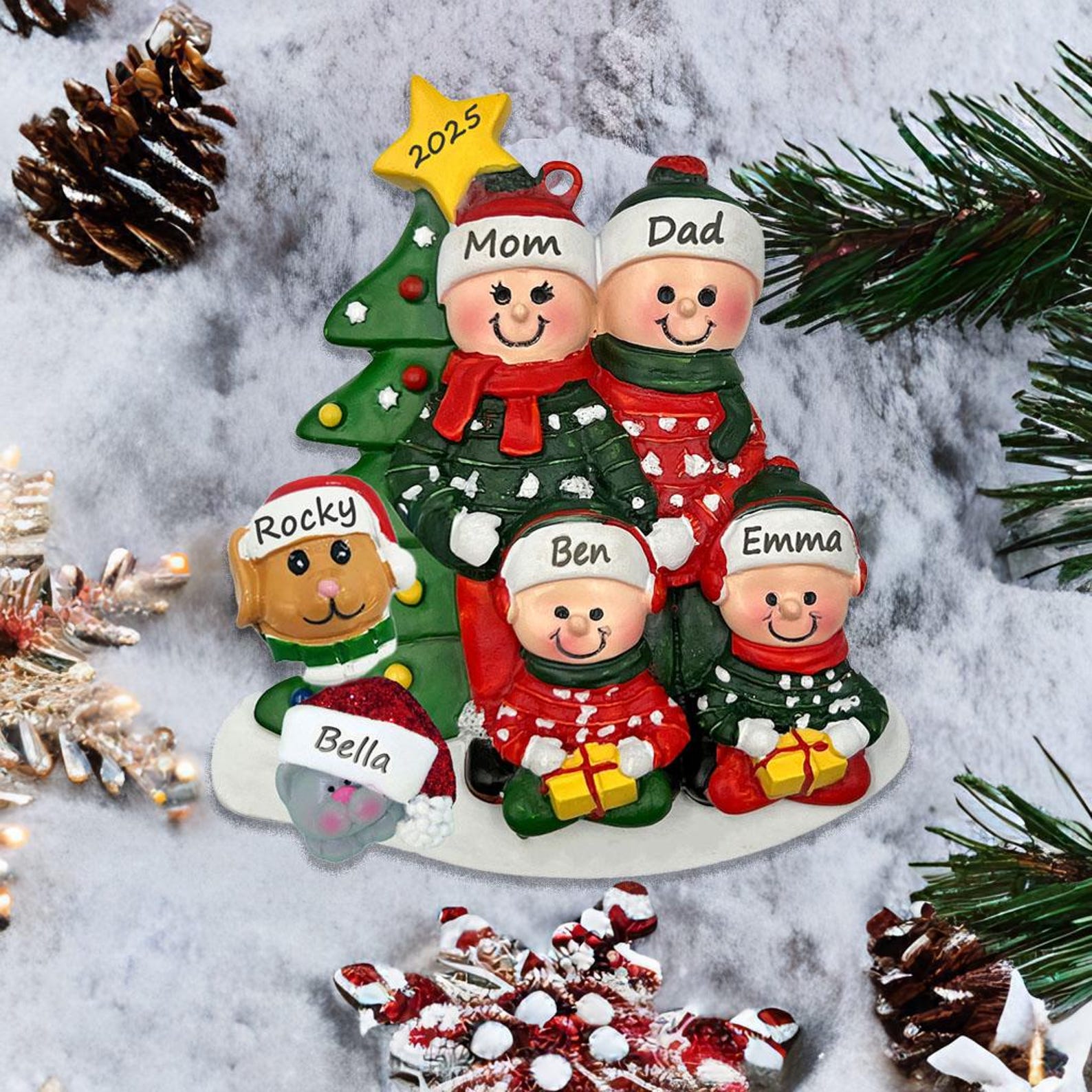 Family of 4 With Pet Ornament Personalized Dog Cat Christmas, Family ...