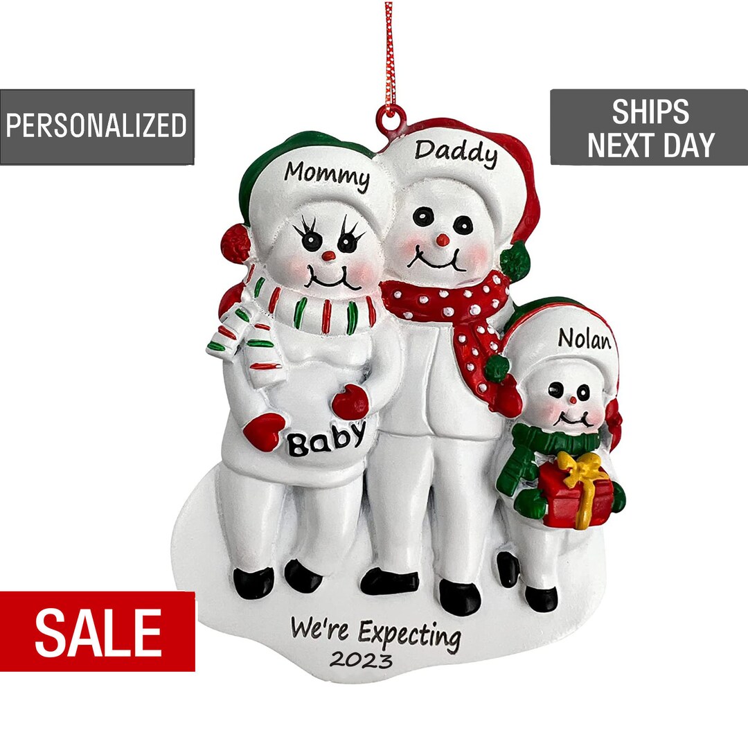 Pregnant Family of 3 Personalized Christmas Snowman Ornament Expecting ...