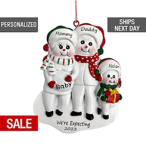 Pregnant Family of 3 Christmas Ornament, Expecting Family Of Three Ornament, Pregnant Family Personalized 2023 Ornament