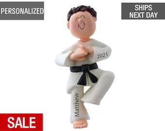 Karate Boy Christmas Ornament Personalized, Male Martial Arts Ornament, Black Belt Gift