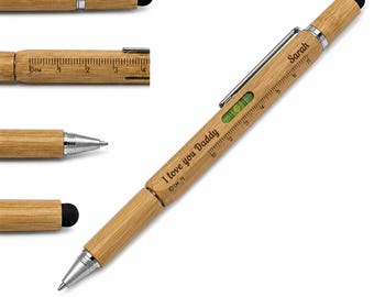 Personalized Gift Men 6 in 1 Multitool Tool Pen, Ballpoint, Ruler, Stylus, Level, Screwdriver