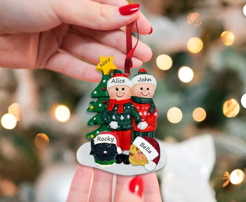 Couple Christmas Ornament, Couples with Pet Cat and Dog Personalized Ornaments image 4
