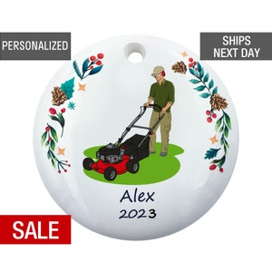Lawn Mower Christmas Ornament Personalized Custom, Landscapers, Cutting The Grass, Push Mower Ornament, Gift For Lawn Boy