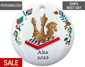 Chess Player Christmas Ornament Personalized, Chess Club Gift, Chessboard, Gambit, Pawn