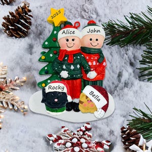 Couple Christmas Ornament, Couples with Pet Cat and Dog Personalized Ornaments image 3