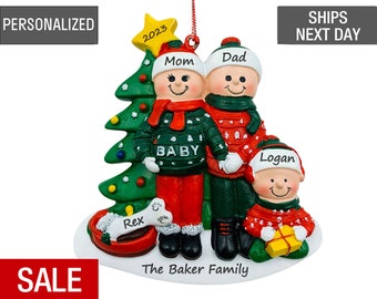 Expecting Family of 3 with Dog Christmas Ornament Personalized 2023, Pregnant Family of Three With Dog Ornament, Family 3 and dog Pregnant