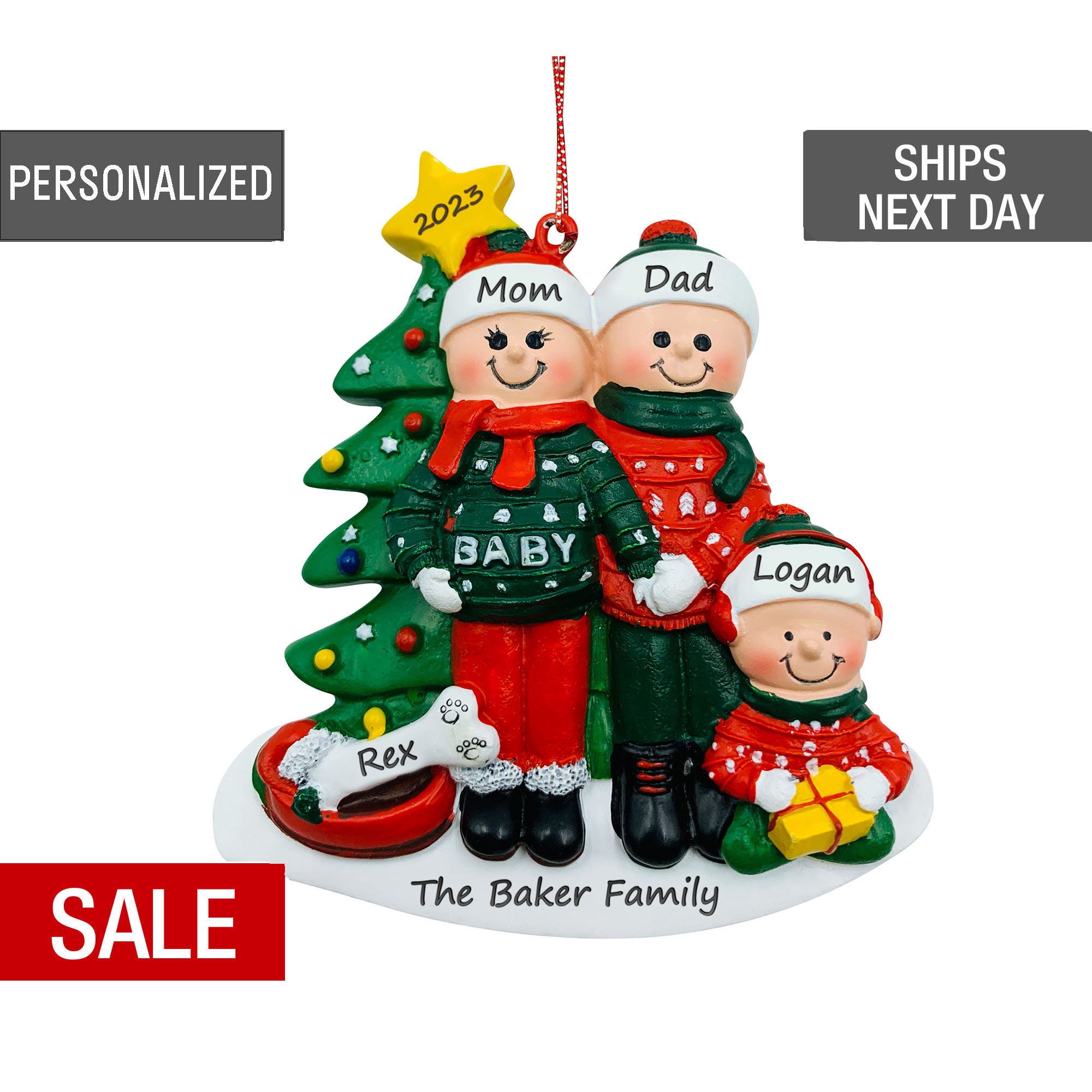 Expecting Family of 3 Christmas Ornament Personalized With Dog Keepsake ...