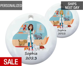 Veterinarian Christmas Ornaments Female Blonde Brunette, Vet Christmas Personalized Ornament