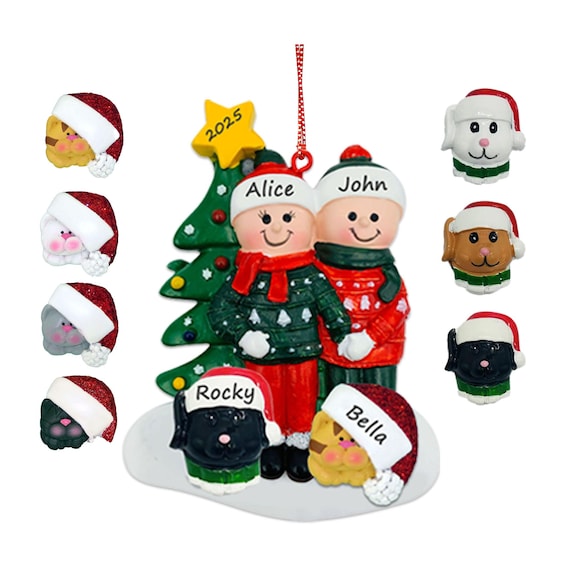 Couple Christmas Ornament, Couples with Pet Cat and Dog Personalized Ornaments