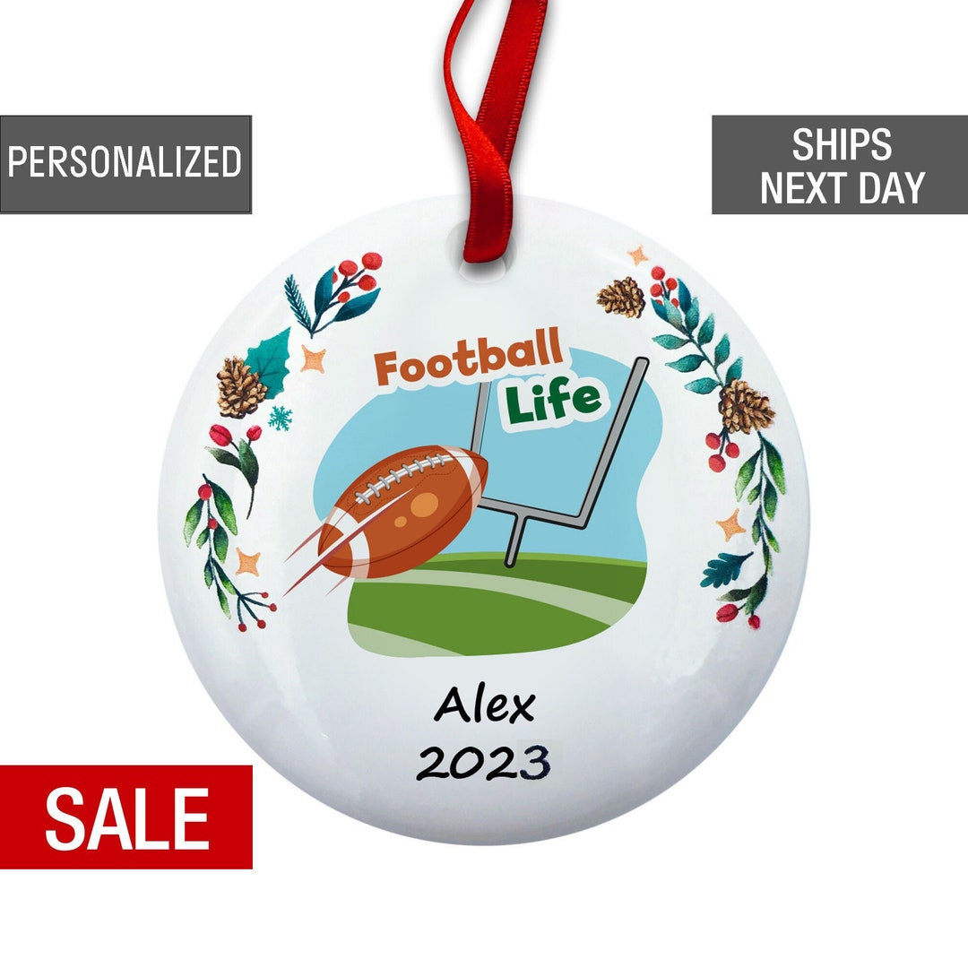 Football Christmas Ornaments Personalized, Playing Football Ornament