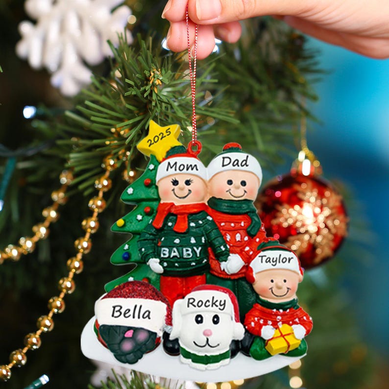 Family Christmas Ornament With Dog and Cat, Personalized Family of 3 ...