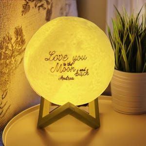 Personalized Moon light 4.72 inch, Battery powered with stand. Decorative Lamp with Realistic Multi-Stage Moon Design