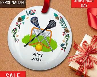 Lacrosse Player Christmas Tree Ornament Personalized, Sports Ornaments for Lacrosse Coach and Team Gift