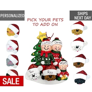 Family of 3 Ornament Personalized Christmas with Pet Dog and Cat