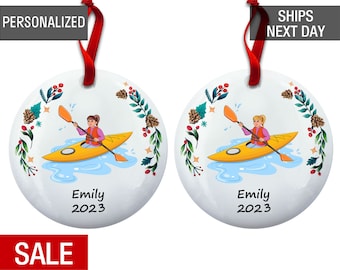 Kayak Girl Christmas Ornament Personalized, Female Kayaker Gift, Water Sports, Lake Kayaking